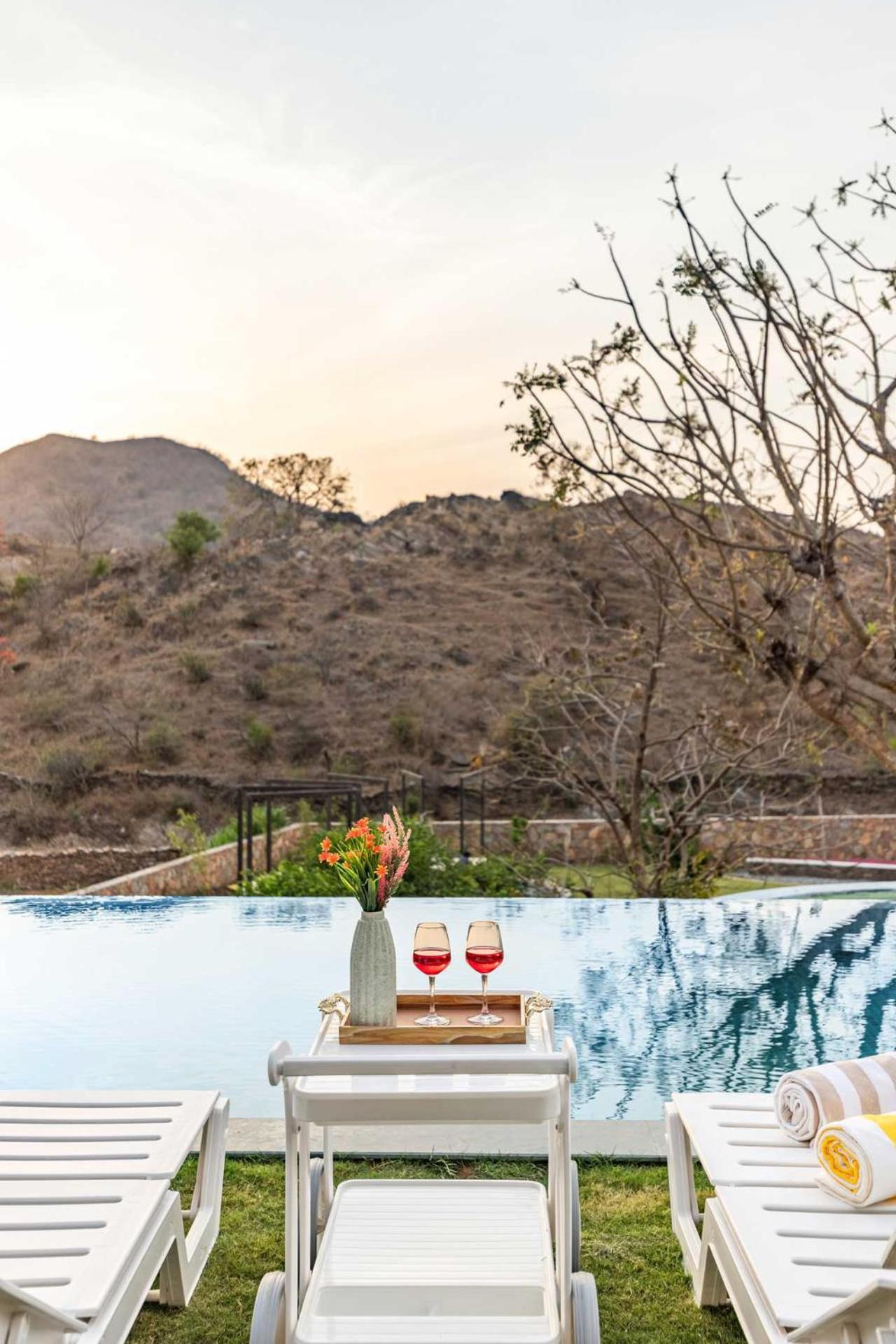 Stayvista's Ikebana - Living By The Forest Edge - Mountain-view With Infinity Pool, Lawn, & Indoor-outdoor Games * Udaipur